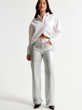 Abercrombie & Fitch Curve Love The ’90s Straight Ultra High Rise Metallic Pants